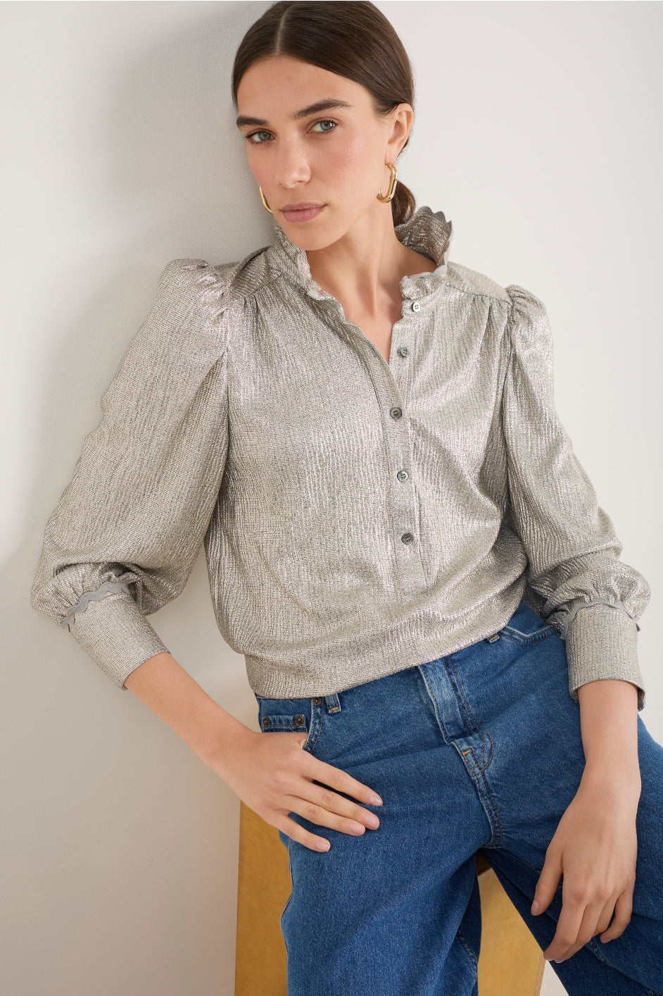 Sathony Metallic Frill Neck Top - Champagne – WYSE London
